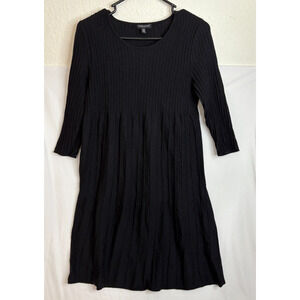 Eileen Fisher Dress Women Size Medium Petite 100% Wool Ribbed Pleated Green